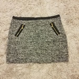 Tweed/knit and leather high waisted mini skirt